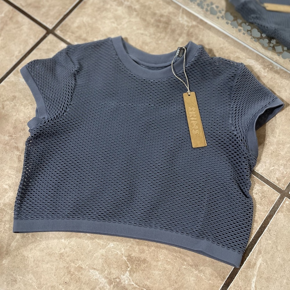 SKIMS Blue Mesh Crop Top